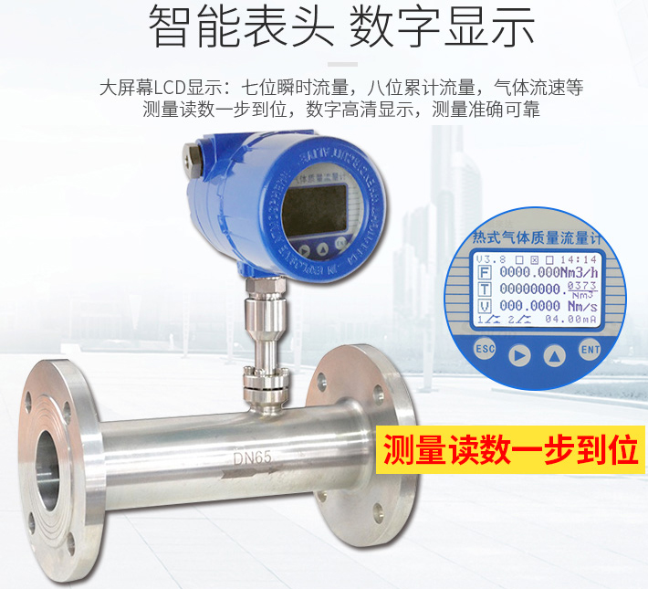 插入式熱式氣體質量流量計液晶表頭顯示圖